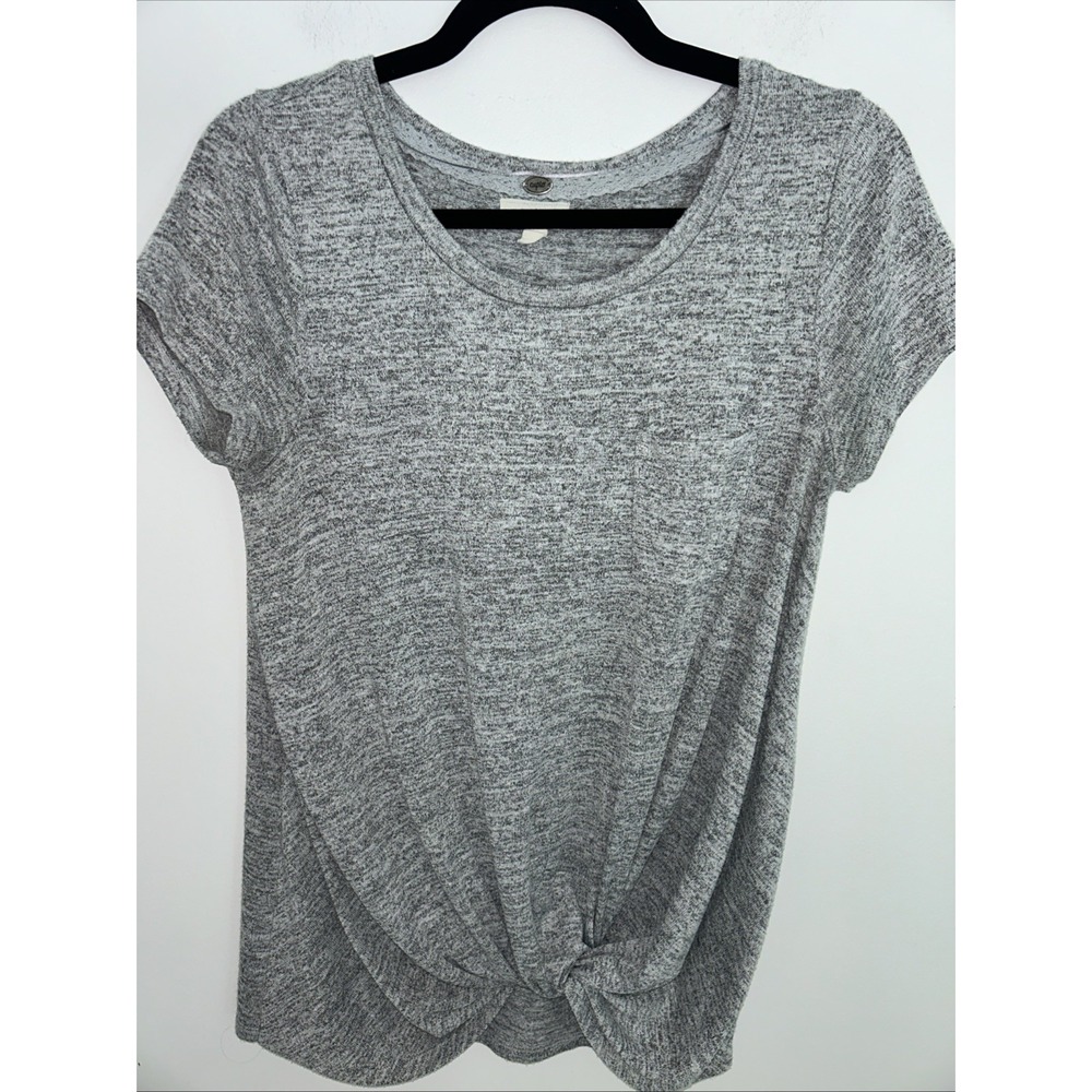 Cupid‎ Women's M Gray Short Sleeve Tied Corner Relaxed Fit Comfy Shirt